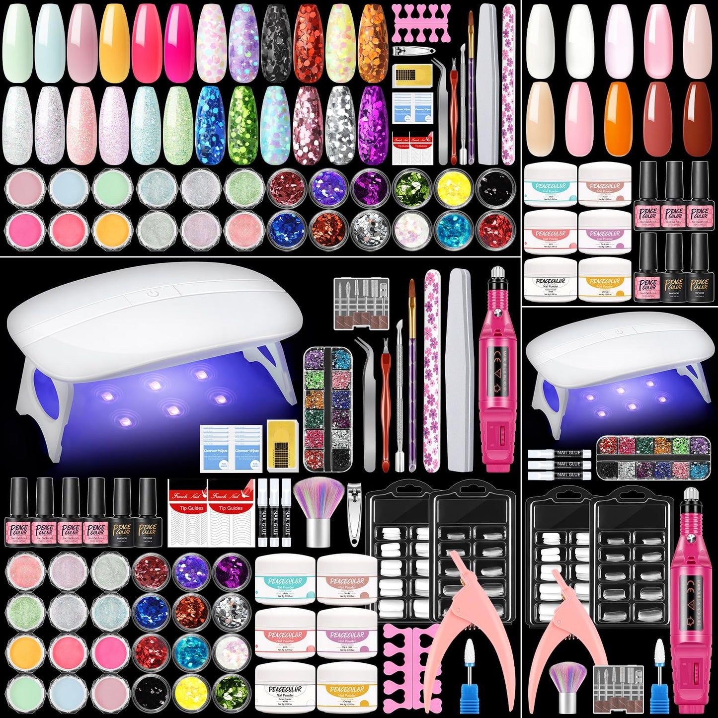 Complete Acrylic Nail Kit – 39pcs with Drill, UV Lamp & Glitter Powders