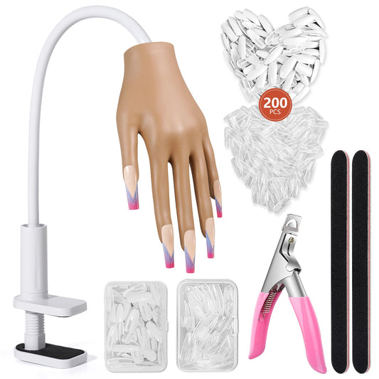 Acrylic Practice Hand – Flexible + 200 Nail Tips Included