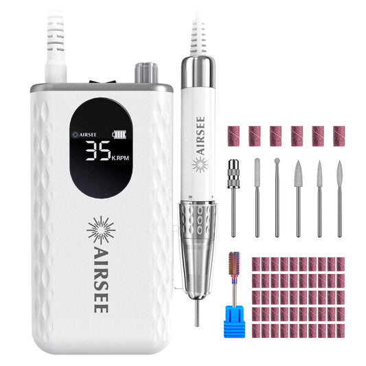 35000 RPM Professional Electric Rechargeable Nail Drill File Machine for Acrylic Extension Gel Dip Powder Powerful Cordless Portable Efile 56 Sanding Bands 7 Bits LCD Scrn Salon Manicure Use G7